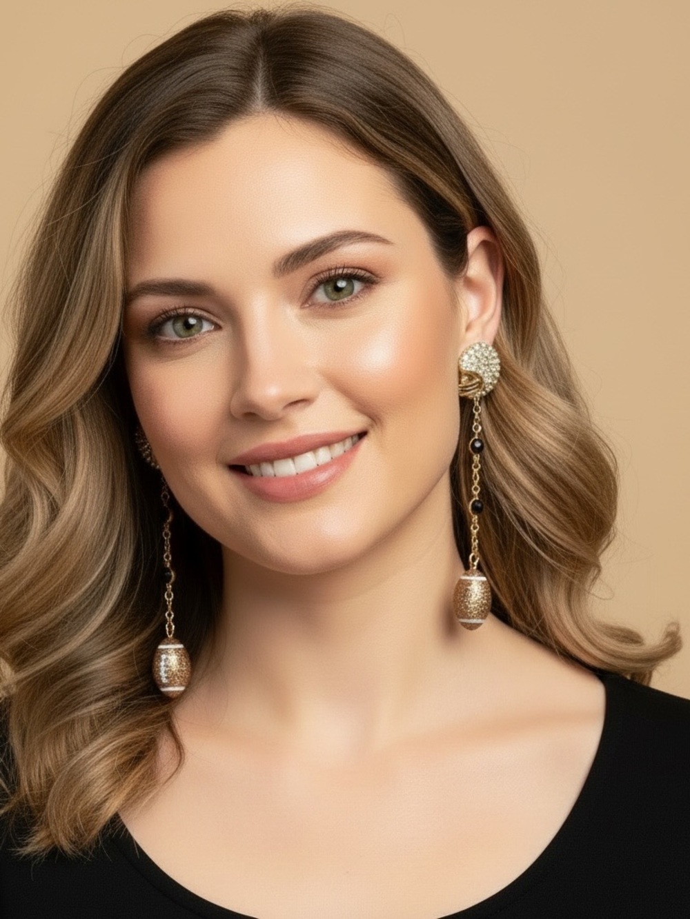 GLAM GAME DAY Crystal Football Long
Chain Dangle Statement Earrings